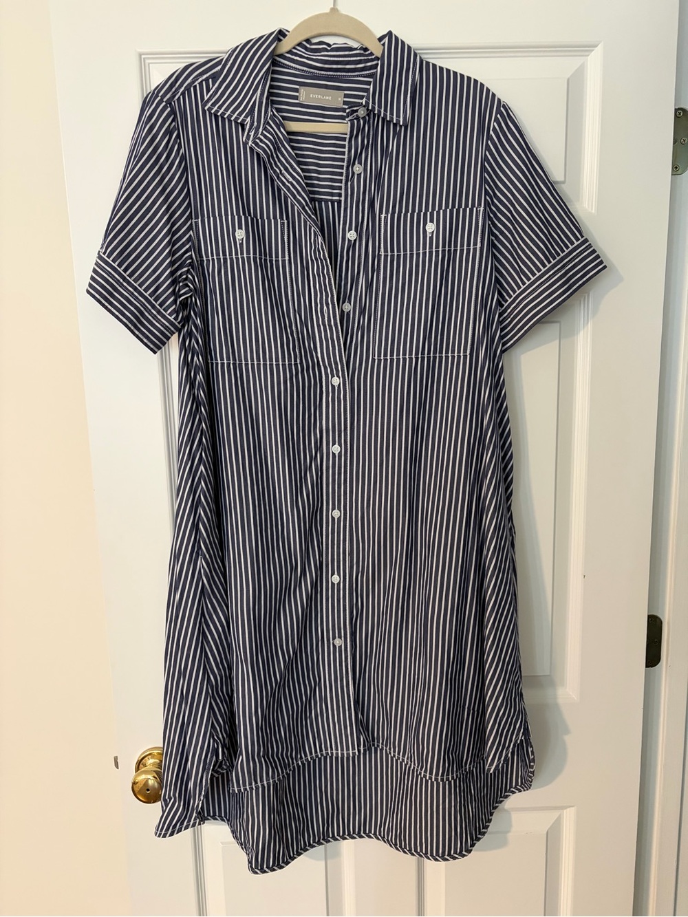 Everlane Navy & White Striped High-Low Shirt Dress